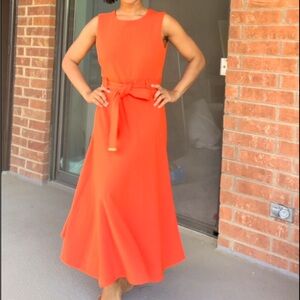 Spicy orange colored a-line midi dress